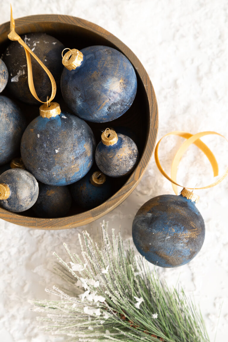 blue ornaments in bowl